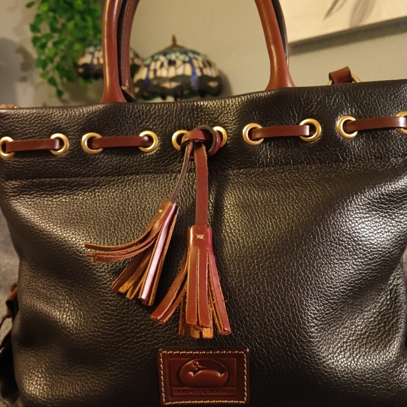 Dooney & Bourke Black With Brown Leather Bag - Picture 4 of 12